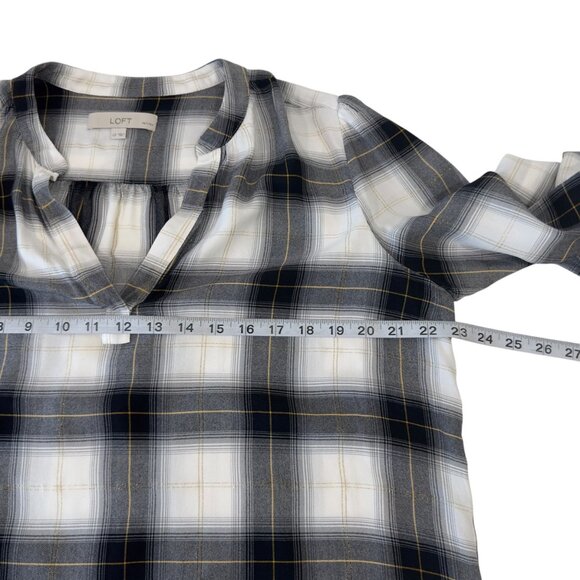 Loft Petite Plaid Tunic Blouse Long Sleeve Black White Gold Details Womens Sz LP - Picture 5 of 11